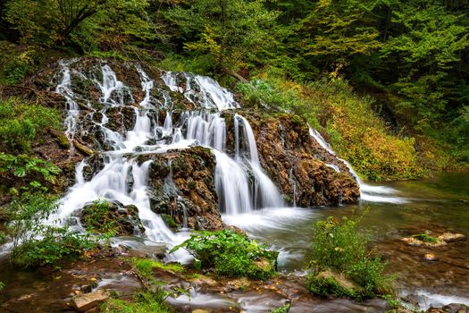 Cascade waterfalls. Travel in Bulgaria. Dokuzak waterfall