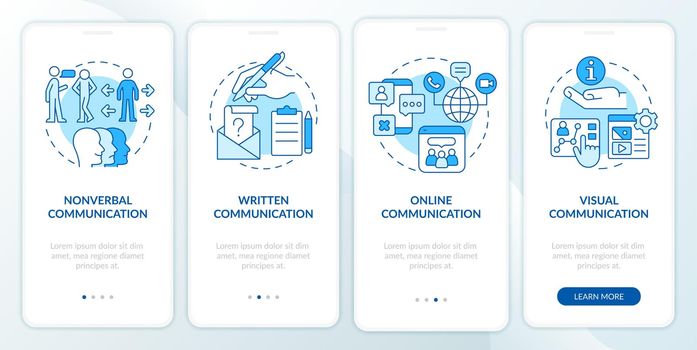 Ways to communicate with people blue onboarding mobile app screen