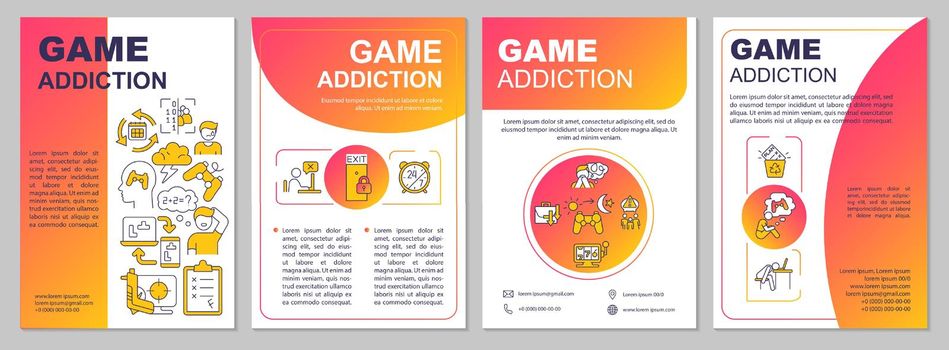 Game addiction red gradient brochure template