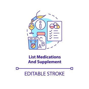 List medications and supplement concept icon