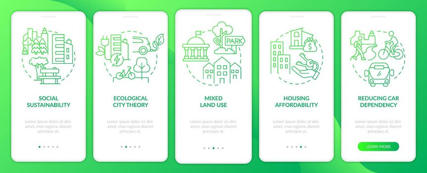 Creating eco-friendly cities green gradient onboarding mobile app screen