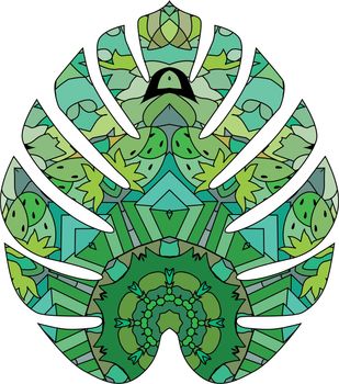Monstera leaf. Retro zentangle stylized in vector