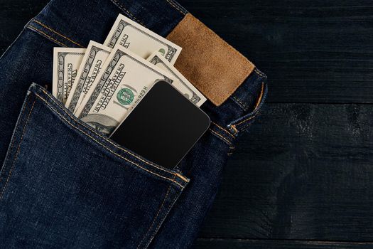 Cash and smart in your jeans pocket. Still life.