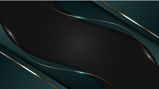 3D elegant abstract background green stripes wave shape with golden curve lines. Luxury style. Vector illustration