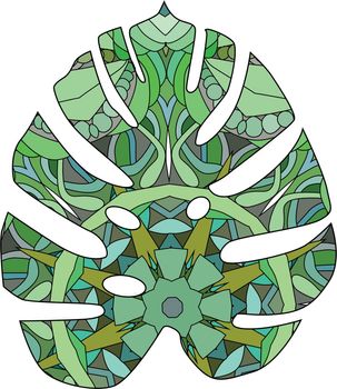 Monstera leaf. Retro zentangle stylized in vector