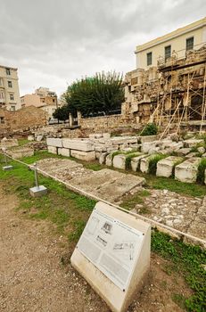 Remains of the Hadrian's Library in Monastiraki square in Athens, Greece.