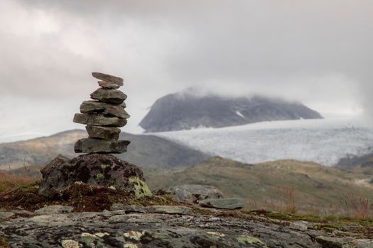 Stone landmarks in a winter landscape