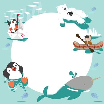 Cartoon arctic animals  with copy space background
