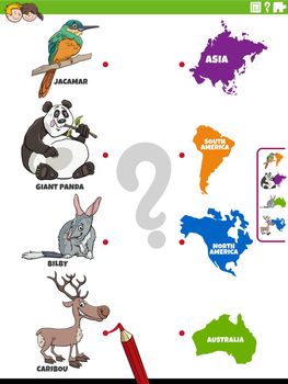 match cartoon animal species and continents educational task