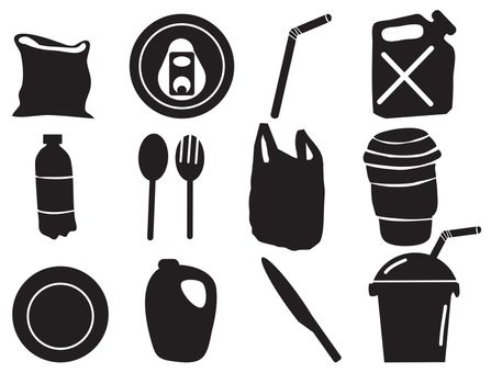  Set of black plastic objects Hand drawn doodle