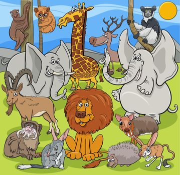 Cartoon illustrations of funny wild animals characters group