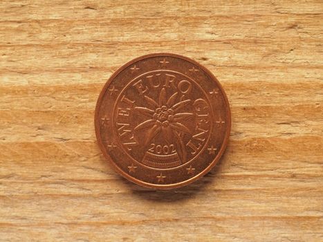 2 cents coin showing Edelweiss flower, currency of Austria, EU