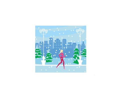 Nordic walking - active woman exercising in winter 