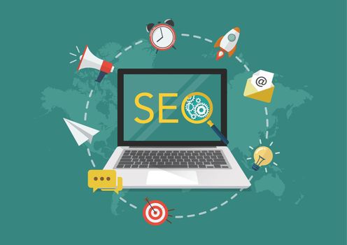 SEO logo with magnifying business marketing