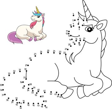Dot to Dot Unicorn Laying Isolated Coloring