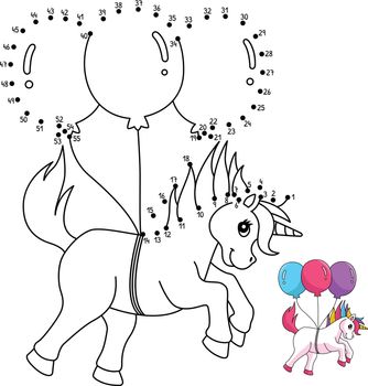 Dot to Dot Unicorn With The Balloons Isolated