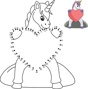 Dot to Dot Unicorn Hugging A Heart Isolated