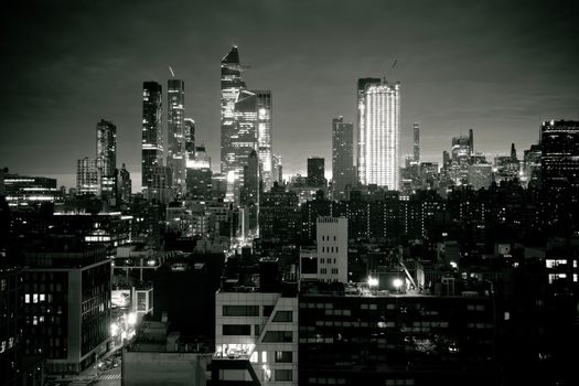 New York dark city skyline evening black and white view
