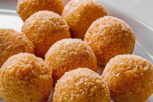 Deep fried cheese balls for buffet dinner. Catering food for gala dinner or event. Close up