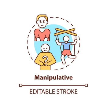 Manipulative concept icon. Key communication style abstract idea thin line illustration. Controlling conversation outcome. Isolated outline drawing. Editable stroke. Arial, Myriad Pro-Bold fonts used