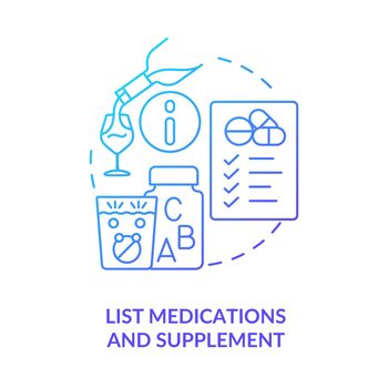 List medications and supplement blue gradient concept icon