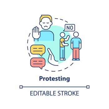 Protesting concept icon. Functional communication abstract idea thin line illustration. Expressing objection. Opposition. Isolated outline drawing. Editable stroke. Arial, Myriad Pro-Bold fonts used