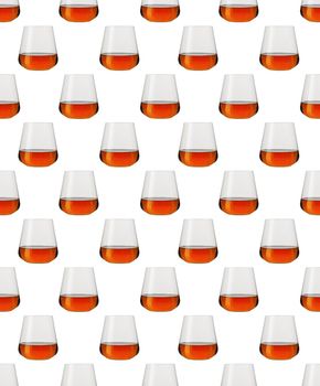 Seamless pattern - glasses of whisky over white background