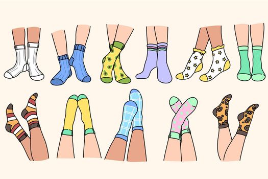 Set of people feet in colorful socks
