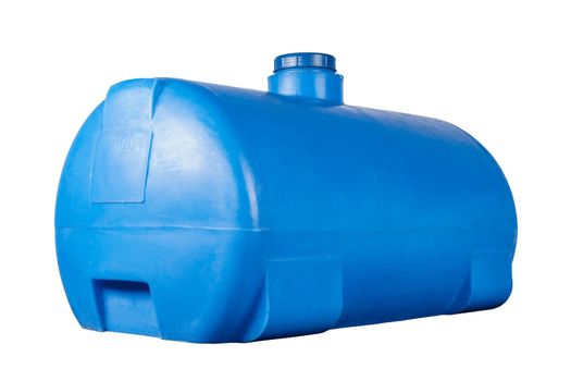 Blue plastic water tank isolated on white