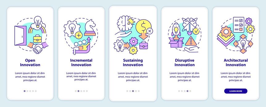 Types of innovation in entrepreneurship onboarding mobile app screen