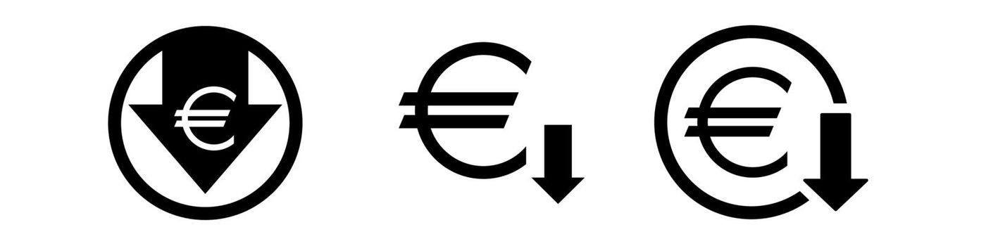 Euro down sign icon set