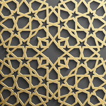 Background with gold seamless pattern on black backgroud in islamic style.