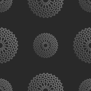 Seamless islamic pattern with radial ornament in moroccan style. Mettalic pattern on dark background. Abstract geometric ornament vector.
