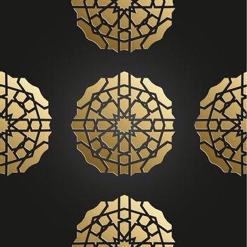 Gold seamless islamic pattern with radial ornament. Ramadan Kareem decoration ornament. Vector illustration.