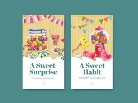 Instagram template with candy jelly party concept,watercolor style