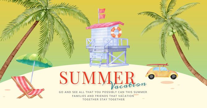 Facebook template with enjoy summer holiday concept,watercolor style