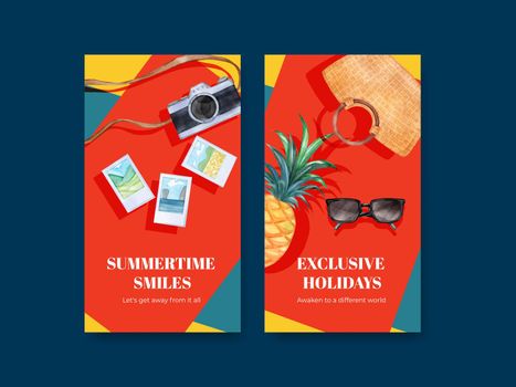Instagram template with enjoy summer holiday concept,watercolor style