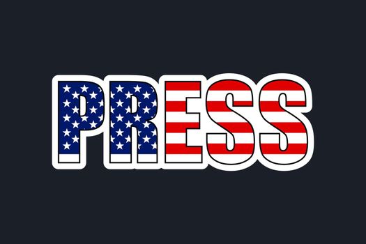 word Press in american flag colors, election vote emblem badge sticker