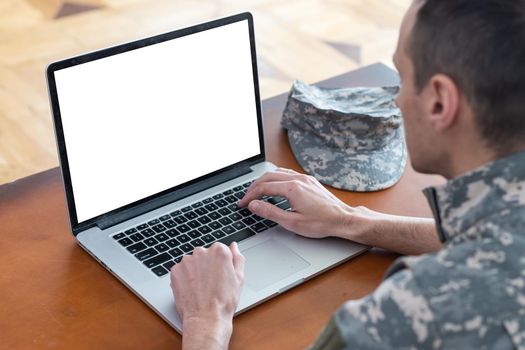 laptop with blank screen, military