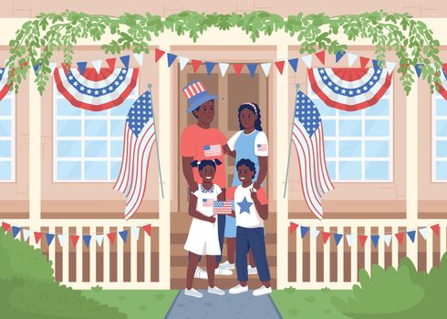 Happy family celebrating Independence day flat color vector illustration