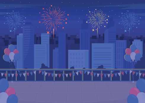 Festive decoration in town for Independence day flat color vector illustration