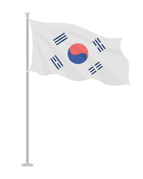 National flag of South Korea on pole semi flat color vector object