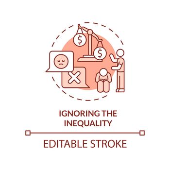 Ignoring inequality red concept icon