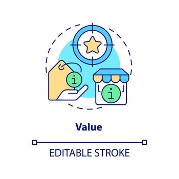 Value concept icon. Product usefulness. Lean manufacturing key principle abstract idea thin line illustration. Isolated outline drawing. Editable stroke. Arial, Myriad Pro-Bold fonts used