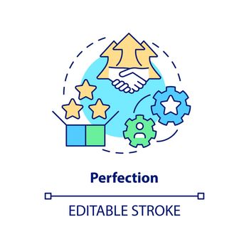 Perfection concept icon. Continuous production. Lean manufacturing key principle abstract idea thin line illustration. Isolated outline drawing. Editable stroke. Arial, Myriad Pro-Bold fonts used