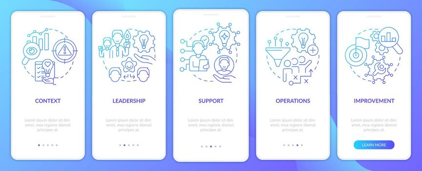 Manage innovation essentials blue gradient onboarding mobile app screen