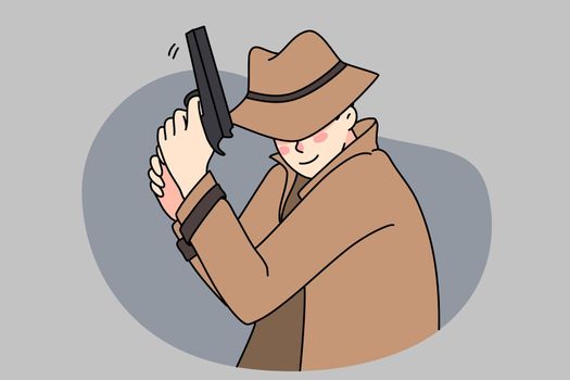 Male detective with gun pursue criminal