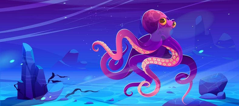 Giant octopus swim underwater in ocean