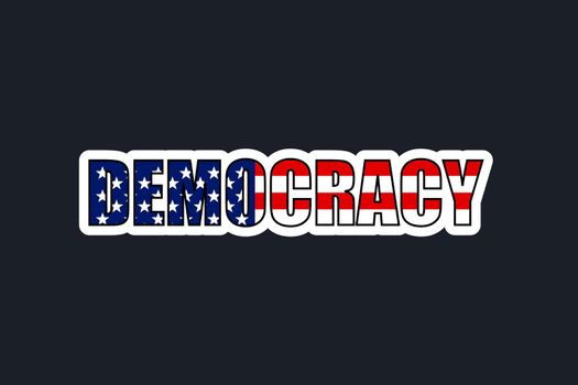 word Democracy american flag colors, election vote emblem badge sticker