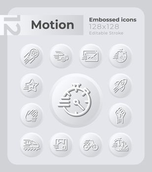 Movement embossed icons set